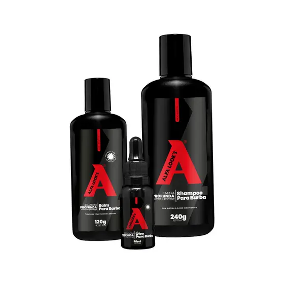 KIT COMPLETO PARA BARBA – SHAMPOO BALM E ÓLEO PARA BARBA ALFA LOOK’S