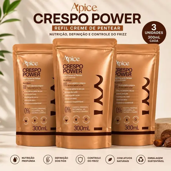 Ápice Crespo Power Creme de Pentear Nutritivo Refil 300ml | Anti-Frizz e Definição | Escolha 1, 2 ou 3 Unidades