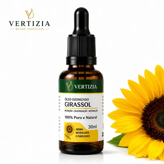 Óleo Ozonizado de Girassol 30ml Vertizia Puro Natural Concentrado Cicatrizante Hidratação e Nutrição