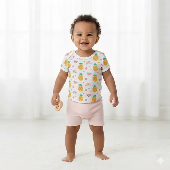 Kit Roupa de Bebê 6 Peças Body Manga Curta Estampado com Shorts Canelado Enxoval RN ao G