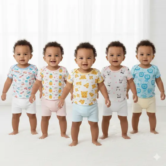 Kit 10 Peças Body Bebê Manga Curta Estampado e Shorts Canelado Enxoval RN ao G Menino Menina