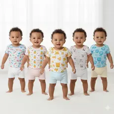 Kit 10 Peças Body Bebê Manga Curta Estampado e Shorts Canelado Enxoval RN ao G Menino Menina
