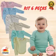 Kit Roupas de Bebê 6 Peças Body Manga Longa e Mijão Canelado Conjunto Bebê Enxoval Completo