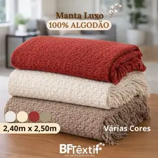 Manta Luxo Cruzada 2,40m x 2,50m 100% Algodão Várias Cores