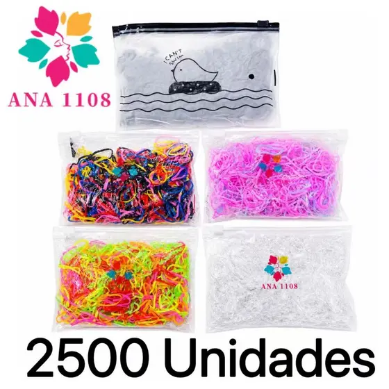 ANA1108 Kit 2500 Elastico de cabelo Com Bolsa borrachinha/liguinha rabico de cabelo silicone infantil-XG 90