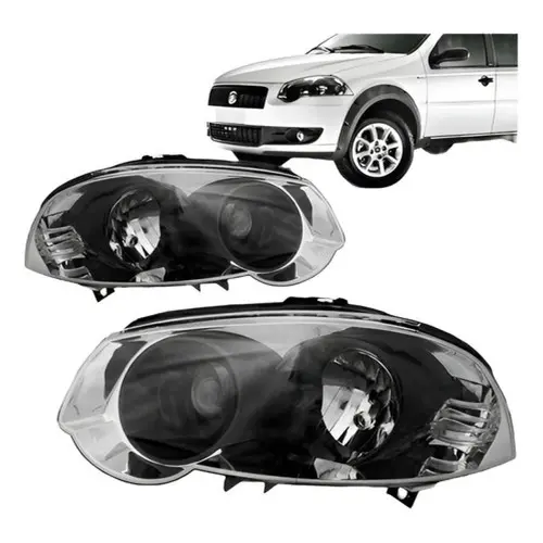 Par Farol Fiat Palio G4 2009 - 2020 Siena Strada 2009 - 2012 Cromado Aro Preto Foco Duplo