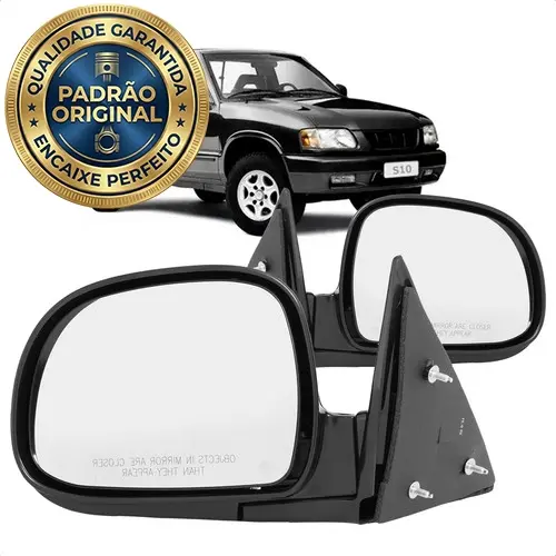 Retrovisor Externo S10 Blazer 1995 a 2011 Fixo Preto Liso Premium - Lado Esquerdo ou Direito