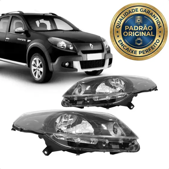 Par Farol Sandero 2012 a 2014 Máscara Cinza Premium Foco Simples Manual - Marca Rufato