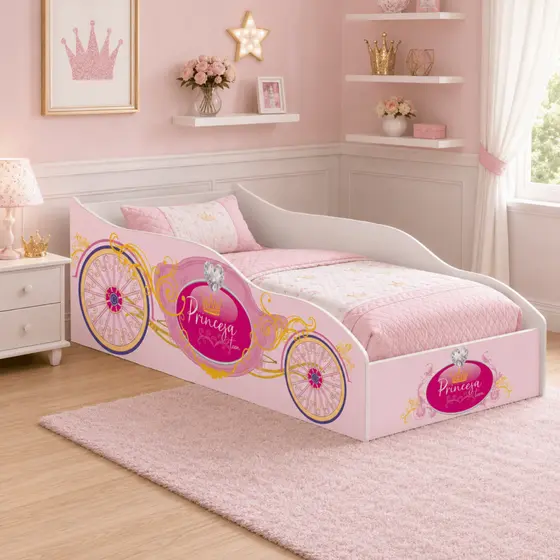 Cama Infantil Carro Montessoriana Princesa Menino Menina com Colchão Juvenil Bebe