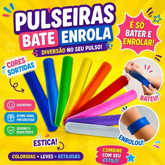 Pulseiras Bate Enrola Cores Sortidas Festa Balada Neon