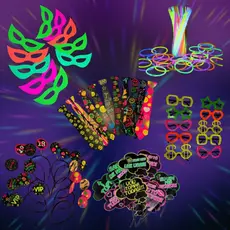 Kit 40 peças Festa Balada Neon, Pulseira, Mascara, Gravata, Plaquinha, Tiara Coloridos Divertidos