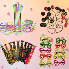 Kit Festa 140 peças Balada Neon, 100 Pulseira 20 Gravata 10 Óculos 10 Tiara Tag Casamento Divertido