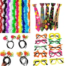 Kit Festa Balada 40peças Neon, 10 Marabus, 10 Tiaras, 10 Óculos, 10 Gravatas, Casamento Aniversario Divertidos Coloridos