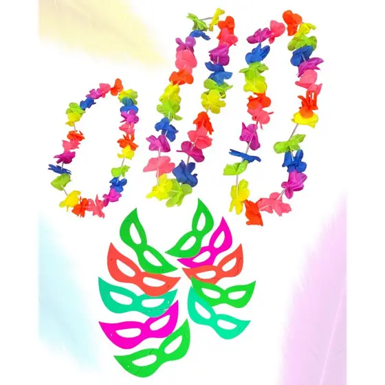 Kit 20un Carnaval Folia 10 Colar Havaiano 10 Mascaras Neon Festas