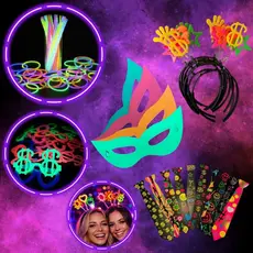 Kit 160 peças Neon,100Pulseiras,10Tiaras,10Óculos,20Gravatas,20Máscaras Flourescente Brilho Colorido