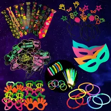 Kit Completo 35 pçs Neon Adereços Pulseira Tiara Óculos Gravata Máscara Plaquinha Divertido Colorido