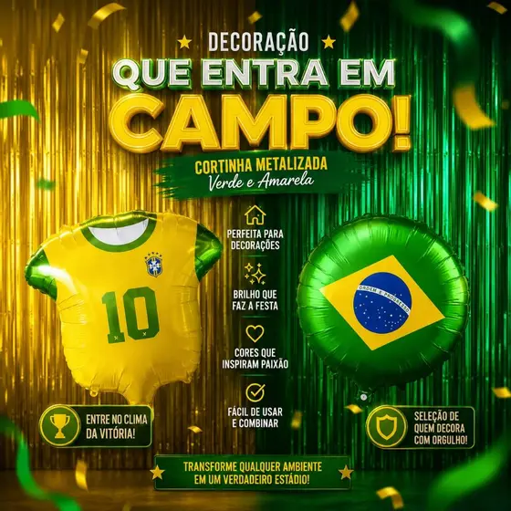 Kit  Brasil Torcedor Copa do Mundo 2026 Rumo ao Hexa Futebol Torcida Comemorações Decoração