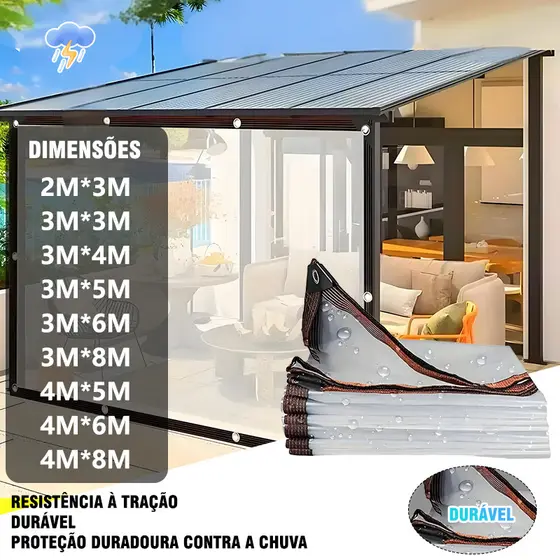 Lona Transparente Impermeável Durável Lona Impermeável Dupla Face Ilhós Diversos Tamanhos Sacada Portão Quintal