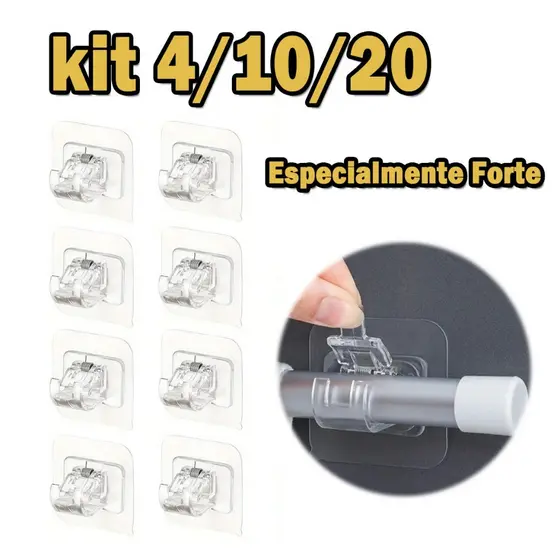 Kit 4/10 Suporte Para Varão De Cortina Gancho Adesivo Sem Prego, Sem Furação Suporte
