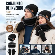 Kit Inverno Completo Frio Touca Gorro Luva Touch Cachecol Térmico Forrado Unissex Masculino Feminino