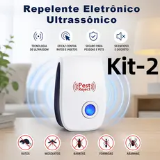 Kit 2 Repelente Eletrônico Ultrassônico Mosca Pernilongos Baratas Morcegos repele e Espanta Ratos bivolt