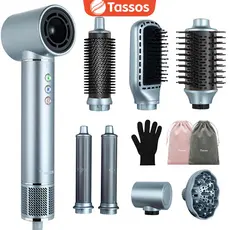 TASSOS Secador de Cabelo Multifuncional 8 Em 1 Conjunto 1300w com 8 Acessórios e Luva de Proteção para Cabelos