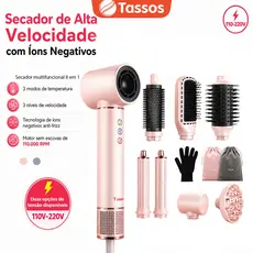 TASSOS Secador 8 em 1 Multifuncional - 1300W com 8 Acessórios e Luva de Proteção Térmica Rosa