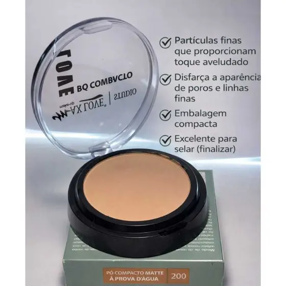 Pó Compacto Matte MaxLove À prova d'água textura ultrafina acabamento aveludado