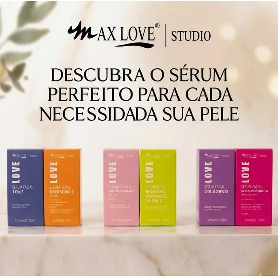 Kit 2 Sérum facial Max Love Rosa Mosqueta 10x1 Colágeno Antioleosidade Vitamina C Antiacne