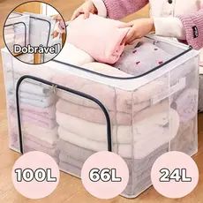 24L/66L/100L Caixa Organizadora Roupas Brinquedos Lençol Edredom Guarda Roupa Dobrável Visor Transparent