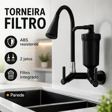 Torneira Gourmet Filtro Preto Fosco Cano Flexível 360° Arejador Duplo Jato Cozinha Pia