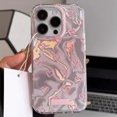 Capa Holográfica Coração Rosa Para iPhone 15 14 13 12 11 Pro Max Silicone Anti Queda