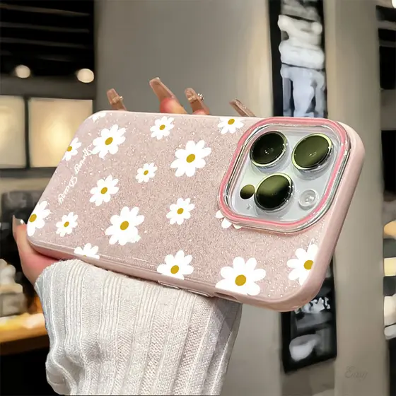 Primavera Flores Capa Para IPhone XR 13 11 12 14 15 16 17 Normal Pro Max Anti-impacto Luxo Glitter Caso De Telefone
