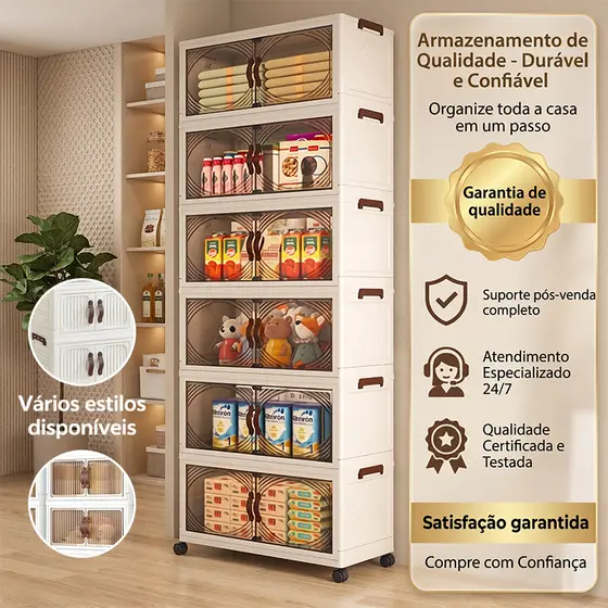 Armário de armazenamento magnético dobrável empilhável com rodas multifuncional Design de porta dupla Três Estilos