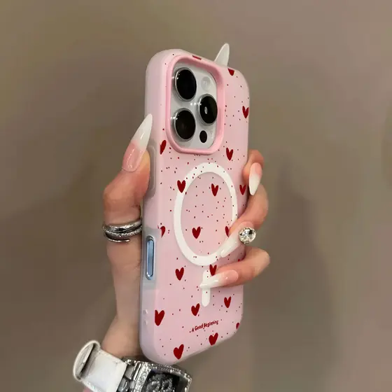 Magsafe Capa Magnética Capinha Para IPhone 11 12 13 14 15 16 Normal Pro Max Vermelho Amor Coração Caso De Telefone
