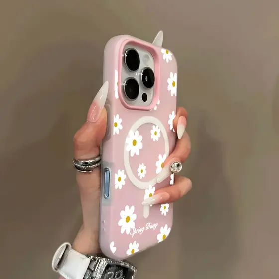 Capa Magnética Capinha Silicone Anti-impacto Para IPhone 11 12 13 14 15 16 Normal Pro Max Primavera Flor Caso De Telefon