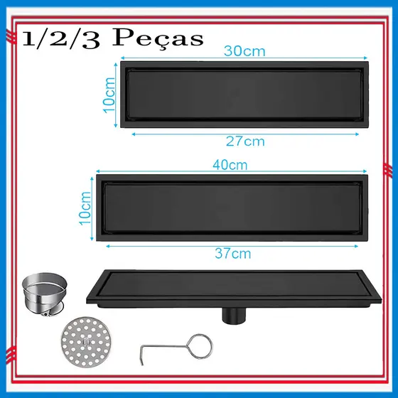 1/2/3 Peças Ralo De Piso Linear Chuveiro, Kit De Ralos Para Banheiro Em Aço Inoxidável Com Acabamento, Ralo Retangular
