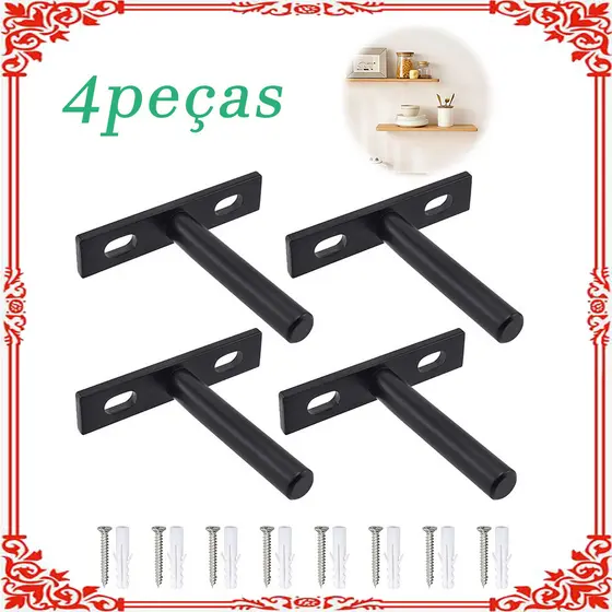 conjunto de 4 suportes para prateleiras em t suportes invisíveis para prateleiras