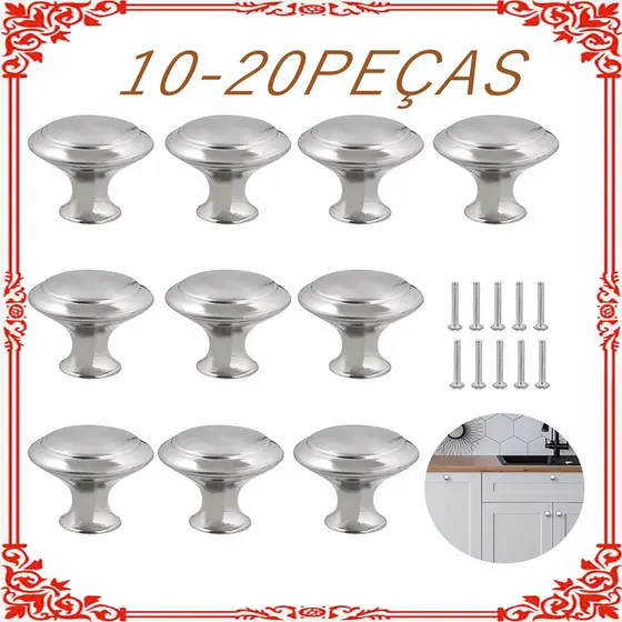 conjunto de 10 puxadores redondos foscos para armários - prata