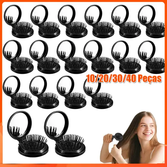13.7X7cm 10/20/30/40Pçs Preto espelho com Escova Mini escova de cabelo para bolsa bolso cerdas de macias espelho