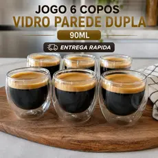 Kit 6 Copos Café Vidro Parede Dupla 90ml Borossilicato Transparente Expresso