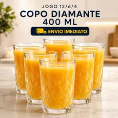Jogo 12/6/4 Copos Diamante Vidro 400ml Long Drink - Diamond Transparente