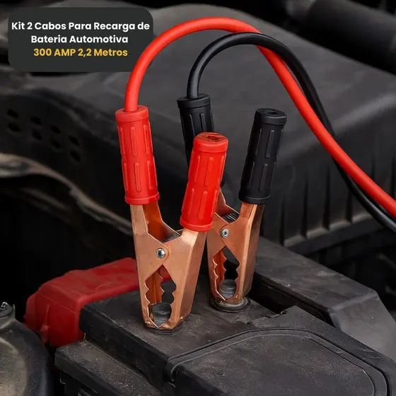 Kit 2 Cabos Para Recarga de Bateria Automotiva 300 AMP 2,2 Metros Cabo de Chupeta