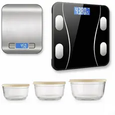 Kit 2 Balanças Digitais Balança de Cozinha Alta Precisão + Balança Bioimpedância Inteligente Pote