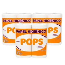 Papel Higiênico Rolão Pops Branco – Fardo com 8 Rolos, Alta Maciez e Resistência 1,3kg