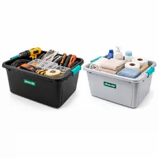 Kit Caixas Organizadora Grande 27L Plástica com Tampa e Travas laterais – Resistente e Empilhável