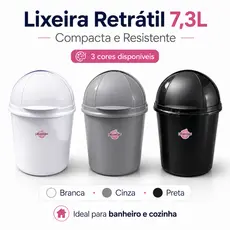Lixeira Retrátil 7,3L para Banheiro e Cozinha Plasvale - Compacta e Resistente
