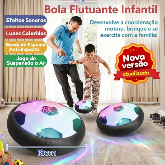 Bola de Futebol Flutuante LED Elétrica Brinquedo Infantil Hover Ball para Ambiente Interno 18cm