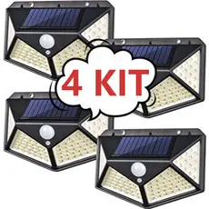 4 Luminárias Solares de Parede 100 LED | Com Sensor de Movimento e à Prova d'Água