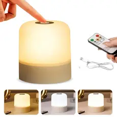 Abajur de Mesa Recarregável com Toque | 3 Modos de Luz e Controle Remoto para Quarto